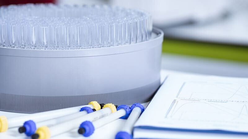 Protein sample collector and chromatography columns used for protein purification at VALIDOGEN