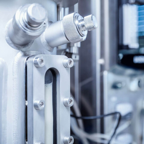 Close-up of a bioreactor sight glass