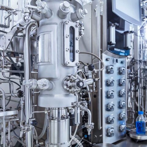 Stainless steel bioreactor system in a fermentation lab