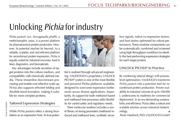 This pictures is a thumbnail preview of the article "unlocking pichia for industry".